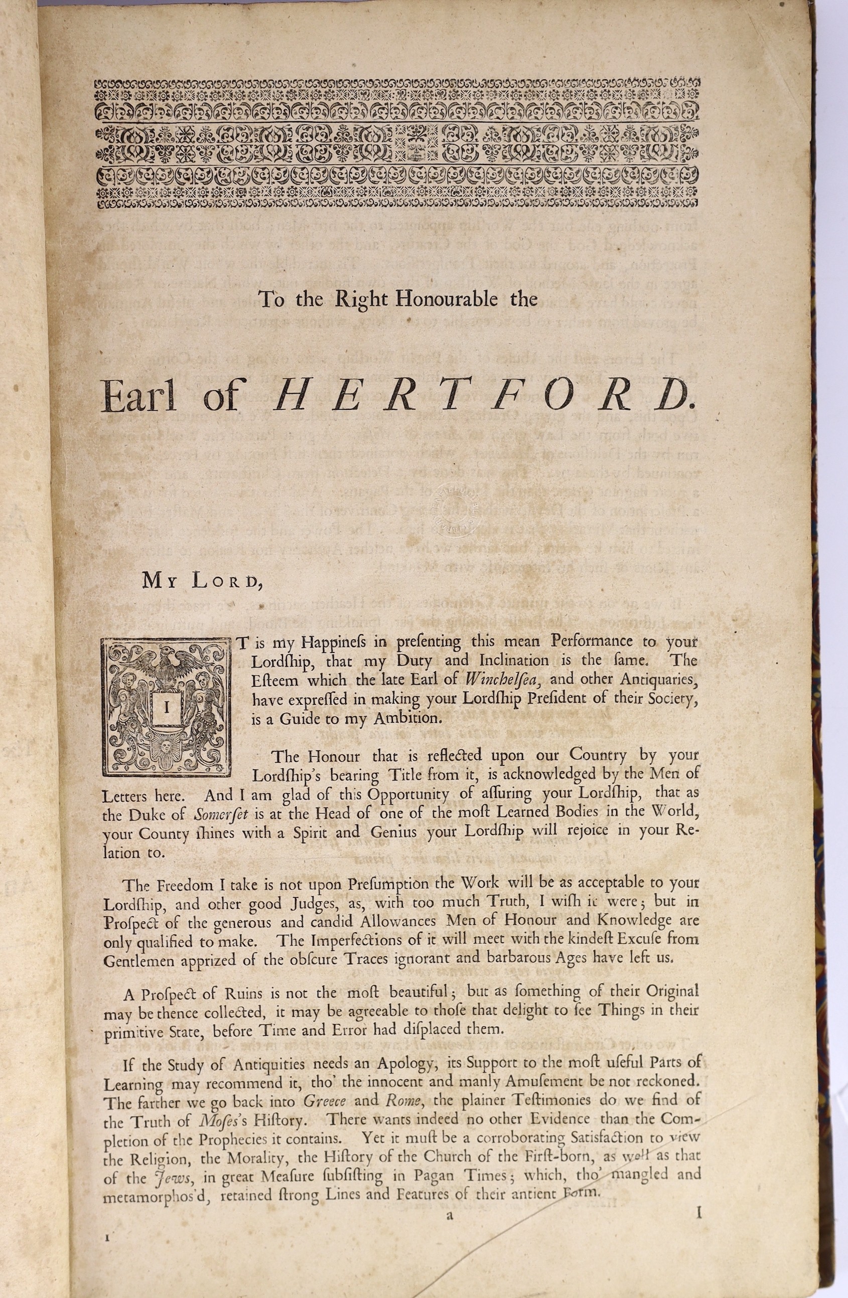 HERTFORDSHIRE - Salmon, Nathaniel - The History of Hertfordshire, folio, 19th century half calf, re-labelled, renewed endpapers, with engraved folded map, (much creased), some leaves wormed, London, 1728, Note: One of 18